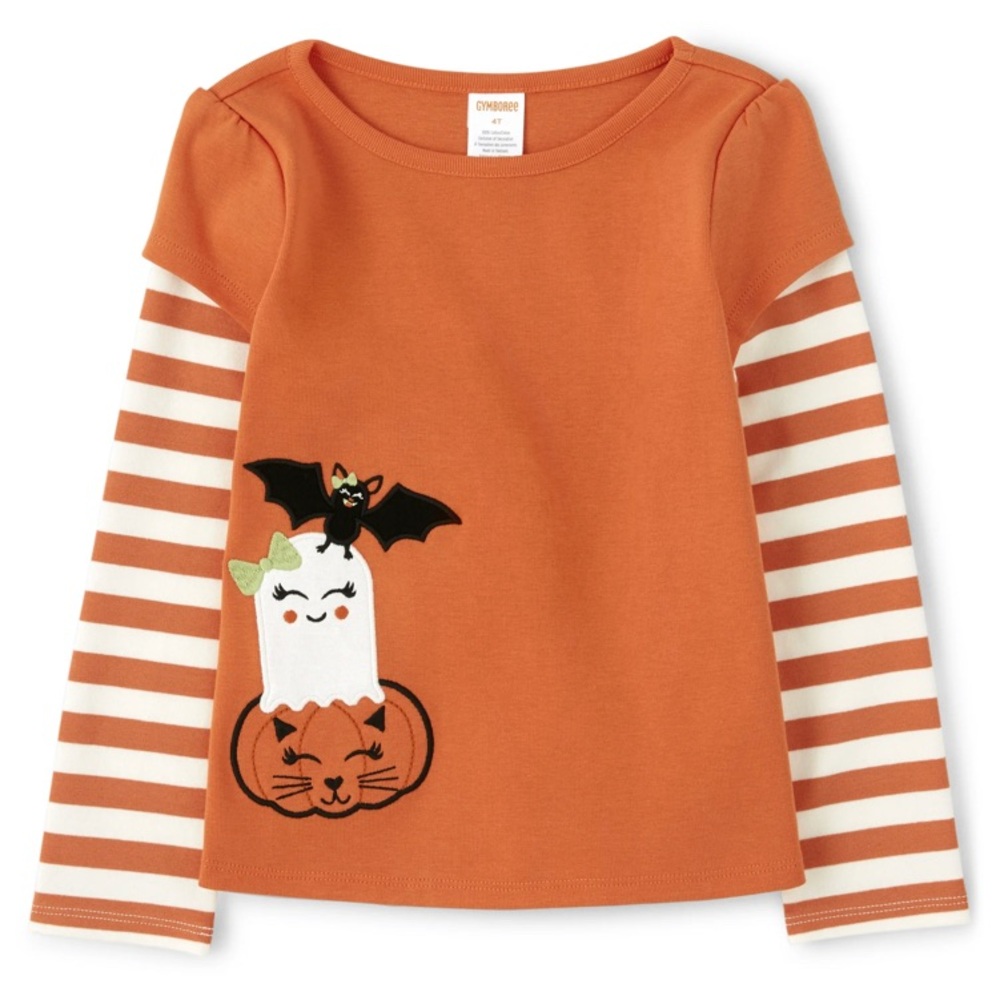 New Gymboree Girls Halloween Top T-Shirt 2T Lil’ Pumpkin Orange Long Sleeve